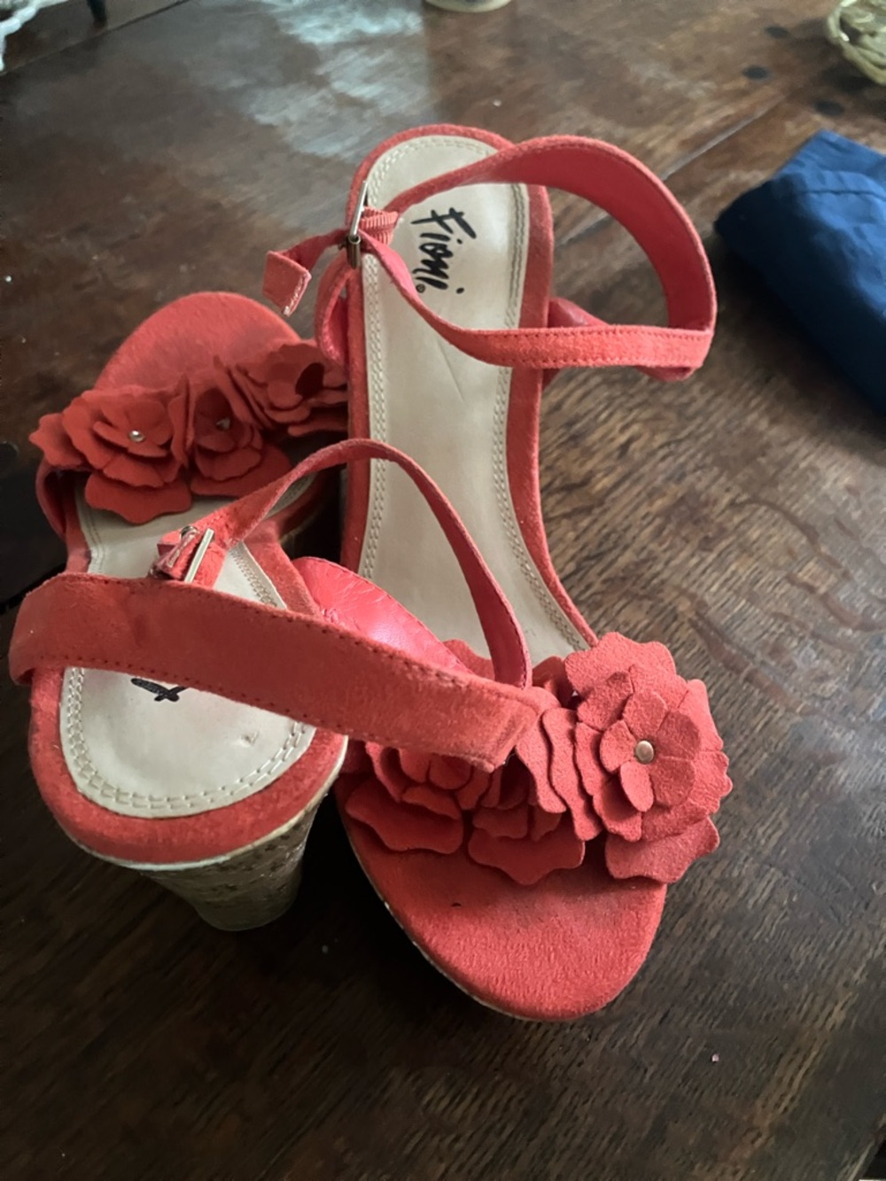 FIONI Clothing Coral Floral Suede Wedge Sandals